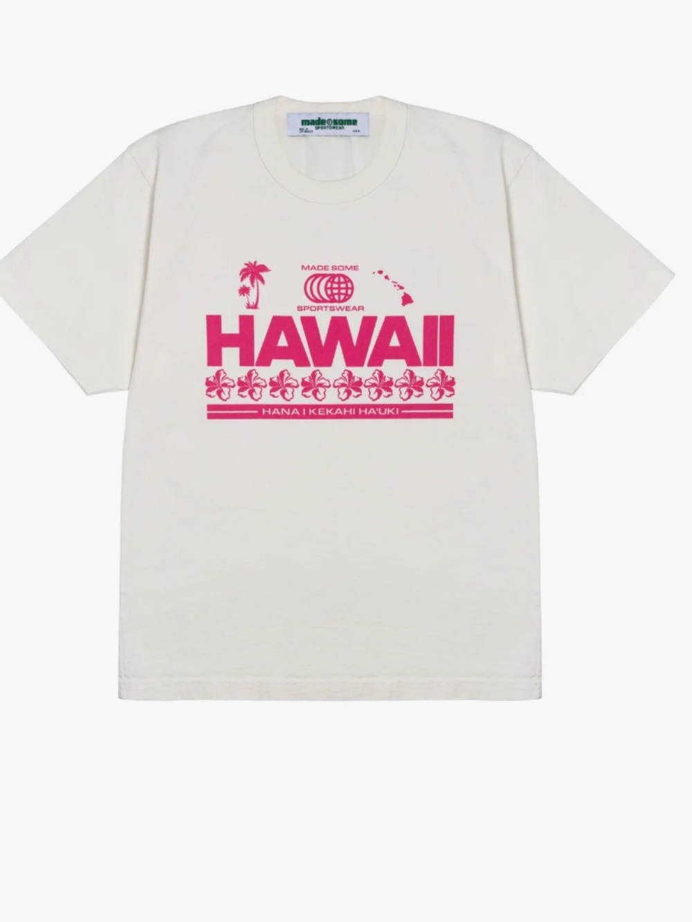 NWT MadeSome Hawaii Graphic Tee in Ivory with Pink Print